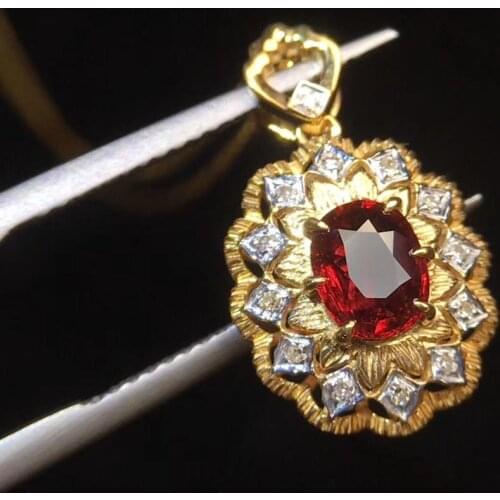 Fine Jewelry Pure 18 K Gold AU750 G18K Natural 100% Red Ruby 0.63ct Pendant Gold Diamond Pendant Gemstone Necklaces for Women