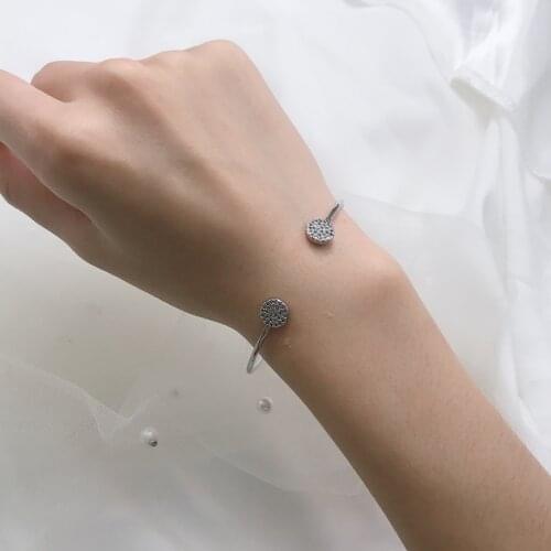 Exquisite Round Opening Bracelet Inlay Shine Small Zircon Fashion Charm Silver Jewelry For Women Wedding Party Birthday Gift