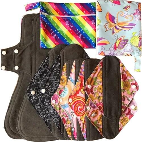 JUTESKs 11 pcs set mini wet bag and Charcoal Bamboo Menstrual Pads/Reusable Sanitary Pads