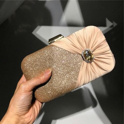 Fashion Women Evening Bags Diamonds Satin Metal Day Clutches Party Wedding Handbags Shoulder Chain Purse