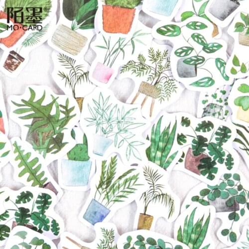 46pcs/box Kawaii Plant Stickers Label Handmade Adhesive Paper DIY Decor Stationery Scrapbooking Notebook Office School Supplies