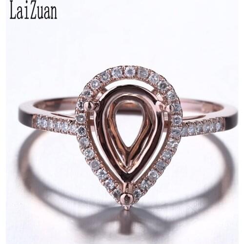 LaiZuan 10x6mm Pear Cut Solid 14K Rose Gold 0.2ct Natural Diamonds Engagement Semi Mount Ring Setting Women Fine Jewelry Gift