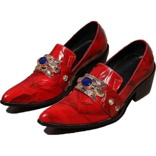 Ntparker Red High Heels Men Shoes Genuine Leather Dress Shoes for Men Fahshion Limited Edition Red Wedding/Party/Business Shoes