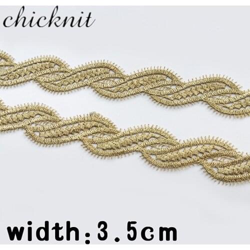 CHICKNIT wide 3.5cm Golden Hemp flowers Embroidery Curvilinear Lace trim for dress accessories JB50