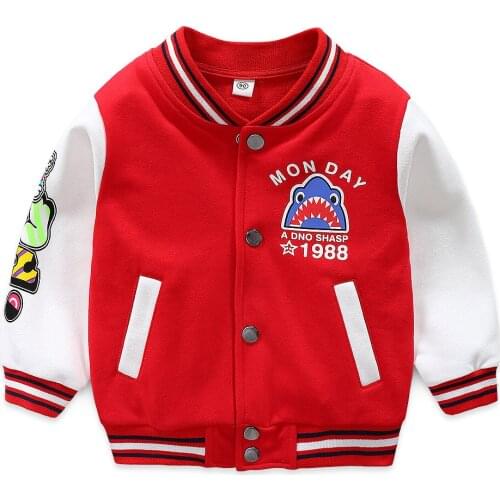 Cartoon Shark Pattern Spring Fall Jacket for Boys Baseball Coat Girls Cotton Outwear Childrens Clothes