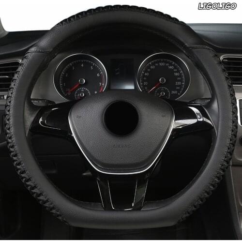 LIGOLIGO Leather Car Steering Wheel Cover For Ford Focus 2 3 MK2 Fiesta Fusion Mondeo MK4 Kuga Ranger F150