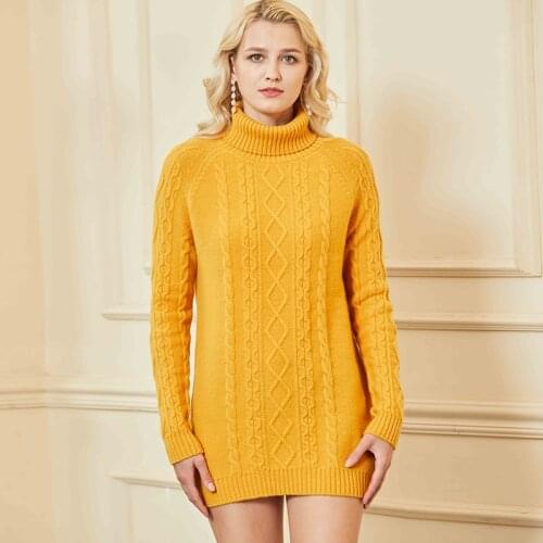 LONGMING Women Sweater Dress 100% Merino Wool Turtleneck Pullover Women Autumn Knitted Dress Jumpers Winter Wool Long Sweaters