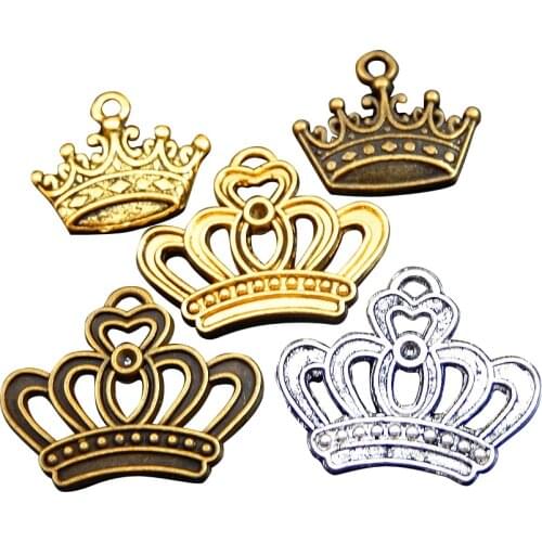 12pcs Mix Style Multi Color Royal Crown Metal Jewelry Finding Mini Charms Accessory Handmade Pendants Wholesale Crafts