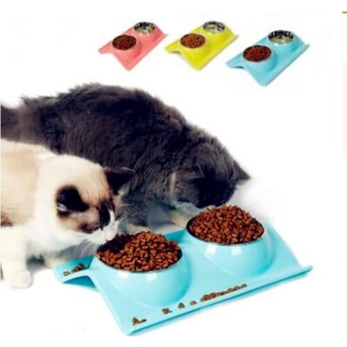Dog or cat bowl double bowl stainless steel pet rice bowl anti-skid