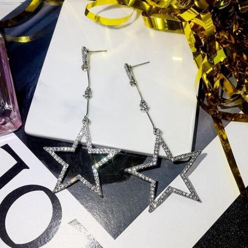 2020 New Fashion Crystal Rhinestone Hollow Five-pointed Star Hanging Earrings Ladies Fashion Jewelry Dangle Earrings