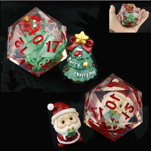 Jumbo Dice D20 Christmas Tree and Santa Claus Best Gift for Xmas 20 Sided 62mm