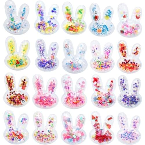 28x36mm Rabbit Shape Transparent Qucksand Shaker Bling Sequins DIY Make Hair Clip Accessories Craft Phone Decoration,10Yc10532