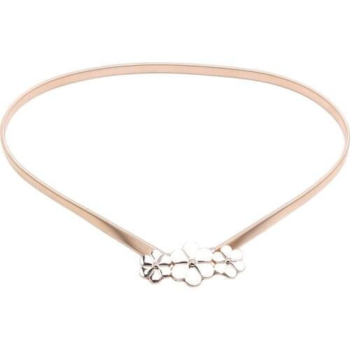 Gold Silver Solid Three Flowers Thin Luxury Belts Women Fashion Design Belts For Dress Ladies Accessories For Decoration