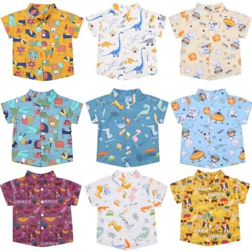 2021 Summer Bbay Boys Shirts Kids Short Sleeve Shirts Children Cartoon Print Lapel Tops Blouse Casual Loose Boys Clothing 1-6Y