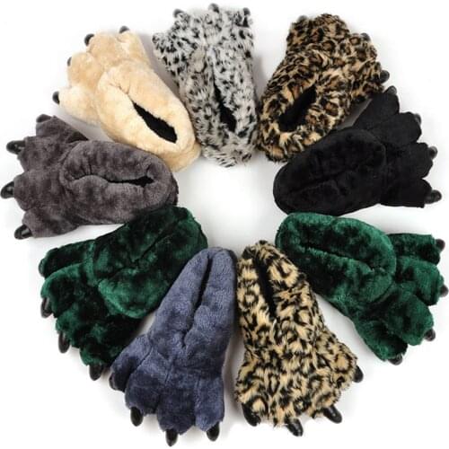 Unisex Cartoons Animal Paw Slippers Women Cute Monster Bear Claw Flip Flops Women/Man Winter Soft Plush Warm Home Bedroom Slides
