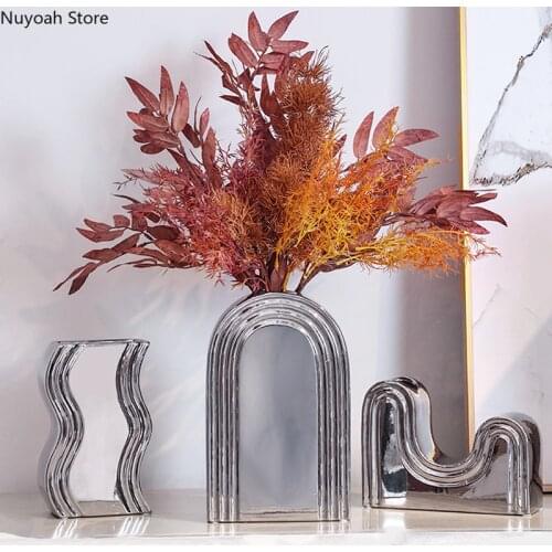Modern Electroplating Silver Vase Decoration Living Room Simulation Flower Dried Flower Flower Arrangement Table Decoration
