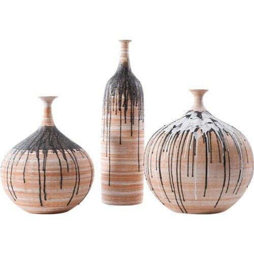 Modern Minimalist Ceramic Vase Three-Piece Set Soft Decoration Dried Flower and Flowerpot Ornaments