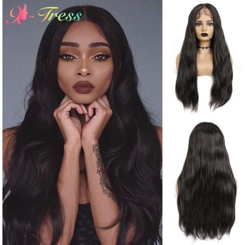 X-TRESS Grey Ombre Wigs High Density Synthetic Lace Front Wig For Black Women Long Straight Middle Part Lace Wig with Baby Hair