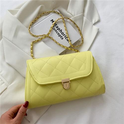 Solid Color Trend Handbag For Women Pu Leather Female Shoulder Bag Designer Chain Female Crossbody Bag Diamond Lattice Small Bag