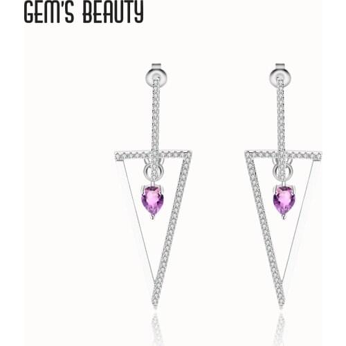 GEMS BEAUTY 925 Sterling Silver Stud Earrings Triangle Pear Cut Natural Amethyst Handmade Earrings For Women Romantic Gift