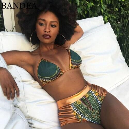 BANDEA high waist bikini set gold patchwork swimwear women halter swimsuit vintage biquinis feminino 2019 brasileiro conjunto