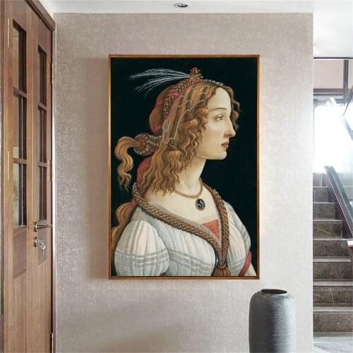 Famous Painting Portrait of a Young Woman by Sandro Botticelli Wall Art Canvas Decor Prints on Canvas Pictures for Living Room