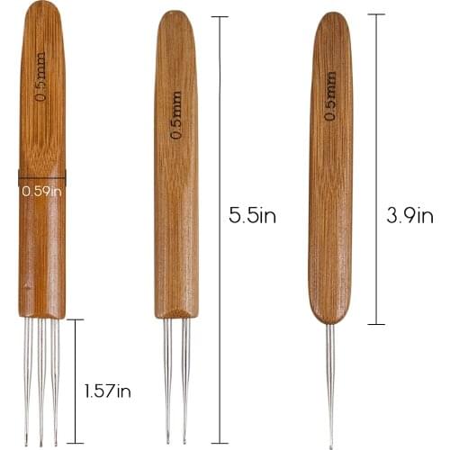 0.5mm/0.75mm Dreadlock Hooks with Wooden Handle Crochet Needles for Hair Dreadlock Needle Tool for Braid Craft