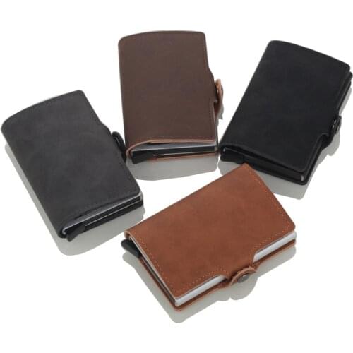 1 Piece Pu Leather Aluminum High Quality Metal Men Card Holder RFID Fashion Credit Card Holder With RFID Blocking Mini Wallet
