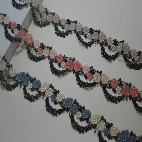 15Yards High Quality Pink Black Mixed 4cm Wide Venise Trims Wedding Lace Trim Embroidered For Lingerie DIY Crafts Material
