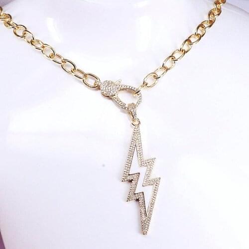 3Pcs Gold Plating Chain Choker Enamel CZ Pave Lock Necklace Screw Clasp Carabiner Necklace