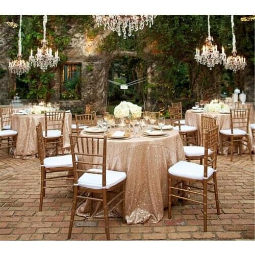 48'' ROUND(120CM) Sparkly Champagne Sequin Table Cloths For Cake Table Decoration-r