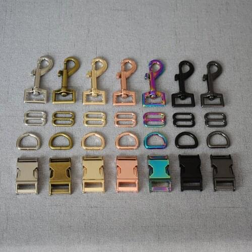 50 sets 20mm metal straps slider Adjustment Buckles D ring release belt buckle snap clasp for pet dog leash harness accessories