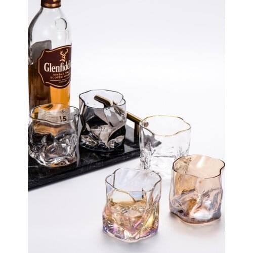 Nordic Ins Popular Irregular Shape Drinkware Whiskey Wine Glass Cup Breakfast Milk Cup Juice Cup Beer Glasses Cup Gold Inlay