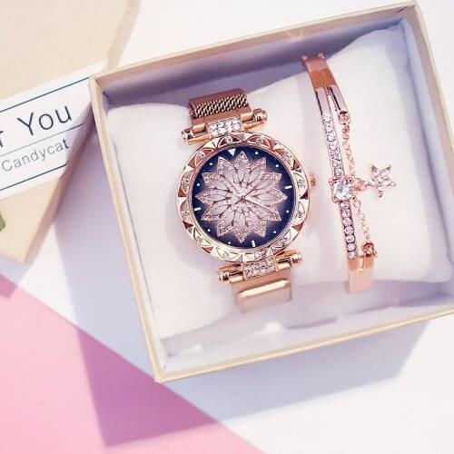 Luxury Rose Gold Women Watches Bracelet Box Set 2020 Best Sell Flower Dial Clock Women Quartz Wrist Watches Dropshipping relogio