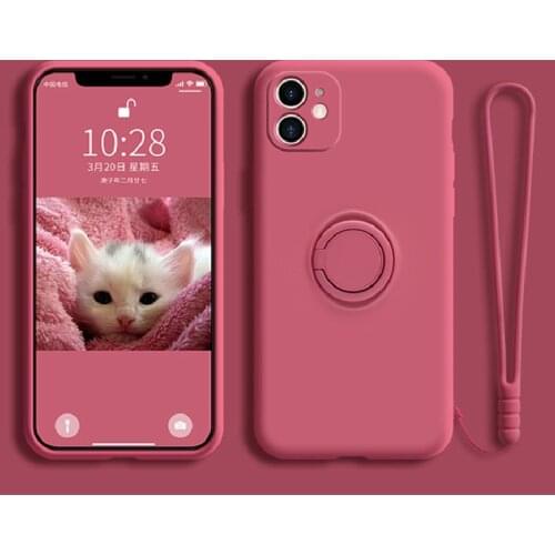 With Ring Liquid Silicone Case For iPhone 12 11 Pro XS Max X XR 12 Mini 6S 7 8 Plus SE2 Luxury Magnetic Holder Stand Phone Cover