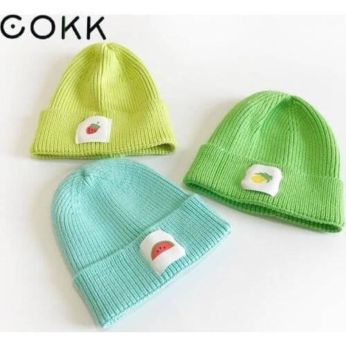 COKK Autumn Winter Hats For Girls Boys Knitting Hat Lovely Fruit Beanie Hats Chidren Thick Warm Winter Cap Candy Color Kids Baby