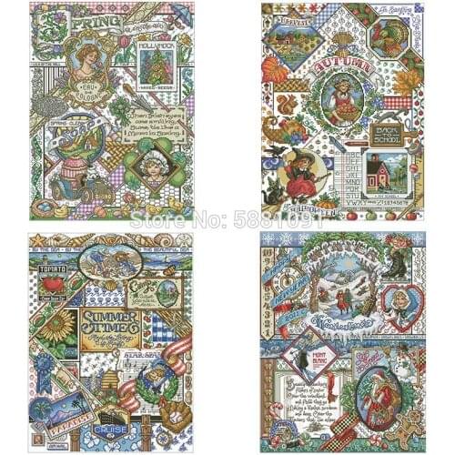 Four seasons patterns Counted Cross Stitch 11CT 14CT 18CT DIY wholesale Chinese Cross Stitch Kits Embroidery Needlework Sets