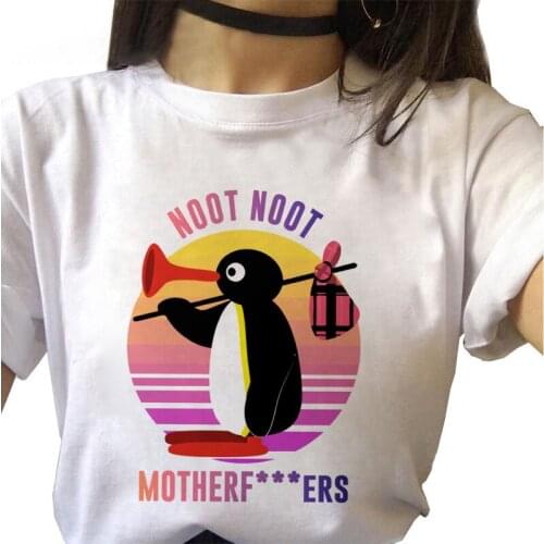 Round neck short sleeve Tshirt Ladies Female T-shirt fashion Harajuku T shirt Fun Cartoon Penguin graphics Tshirt Casual tshirt
