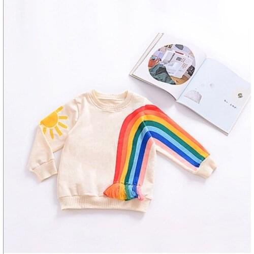 Baby Toddler Kids Girls T-shirts Lovely Rainbow Tassel Cartoon Sun Printed Baby Girls Tops Long Sleeve O-Neck Sweatshirts 1-5 T