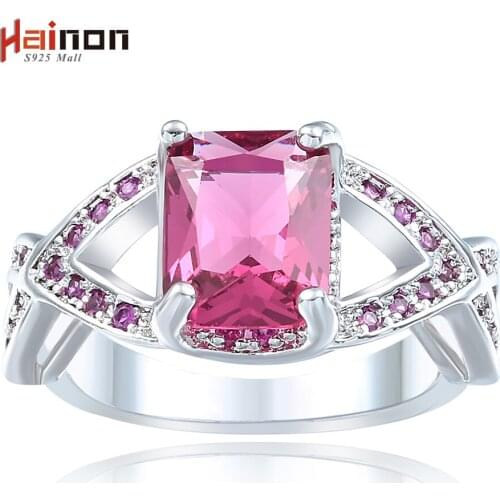 Rings hot pink cross Wedding luxury Engagement jewelry fashion women vintage jewellery pink zircon rings