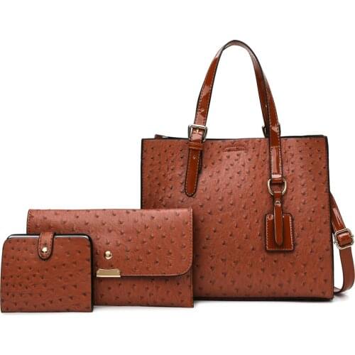 3pcs Set Bag High Quality Leather for Women Handbags and Purses Ostrich Skin Pattern Retro Luxury Shopper Tote for Female 2021