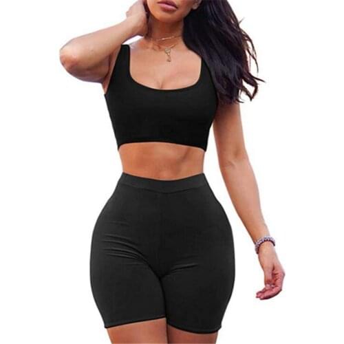 2019 Sexy Skinny Short Two Piece Set Crop Tops and Biker Shorts Multicolor Bodycon Matching Sets Summer Clothes for Women