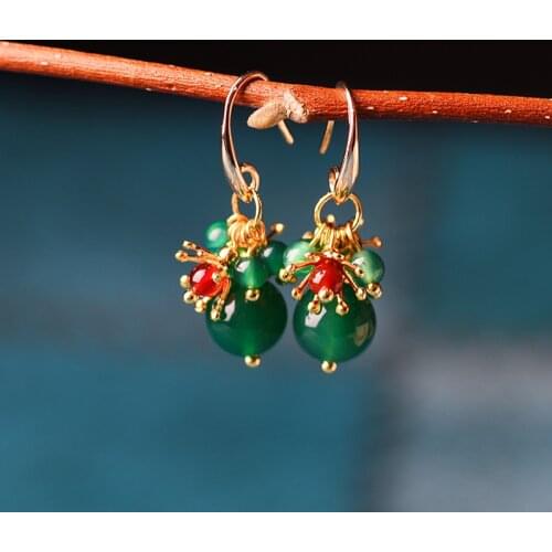 Red green matchs stones to restore ancient hyperbole palace ethnic earrings ,New Original flowers fashion earrings