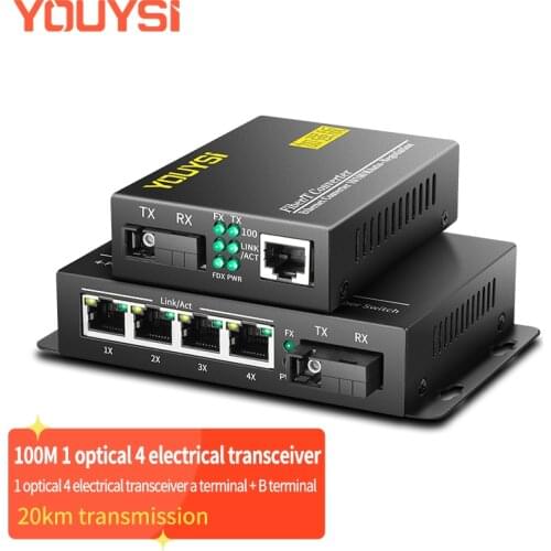 YOUYSI 1SC/4FE POE Media Converter 10/100M 20KM Single-Mode Single Fiber Optical Transceiver SC