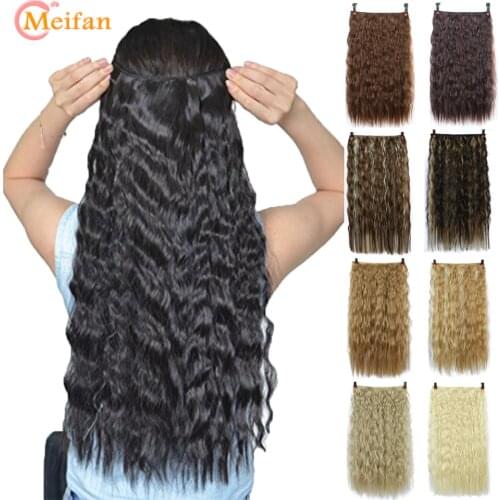 MEIFAN 5-Clips in Hair Extension 22" Blonde 3/4 Head Synthetic Natural Corn Curly Wavy Hairpiece Natural Fake Hair Pieces