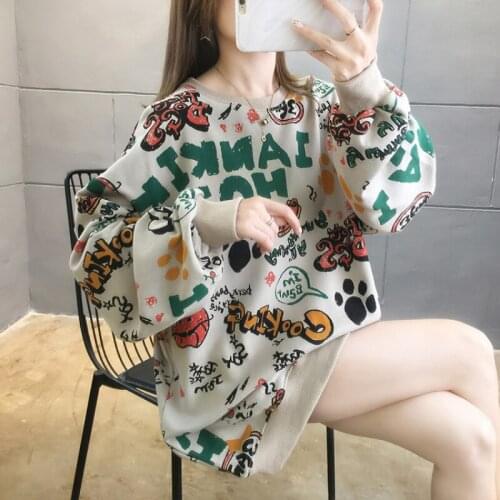 Cartoon Korean version of loose large size womens wear all - fit thin style hoodie casual sports spring and autumn wear
