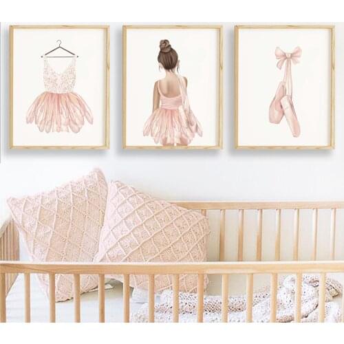 Ballet Dance Girl Baby Nursery Wall Art Canvas Posters and Prints Pink Dress Painting Nordic Kids Decoration Picture Room Decor