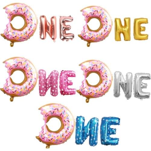 3pcs/set New Donut ONE Grow Up Foil Balloons Baby Shower Sweet Donut One Boy/Girl 1st Birthday Party Decoration