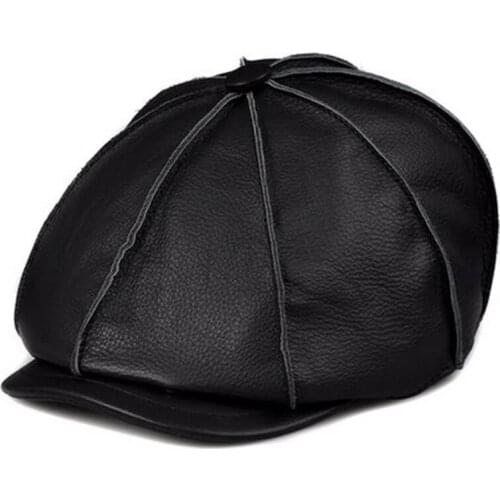 New Arrival 2021 Winter Men/Woman Genuine Leather Black/Brown Cowboy Caps Quality Cowhide Painter Hats Street Casquette