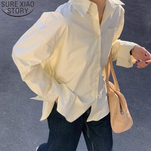 Solid Long Sleeve Shirt 2021 New Oversize Long Shirt Women Tops and Blouses Spring Korean Loose Casaul Pocket Blusas Mujer 13155